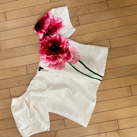 NEW NWT EXPRESS Floral Cropped Off Shoulder Blouse Shirt Top Size Large - Picture 10 of 11